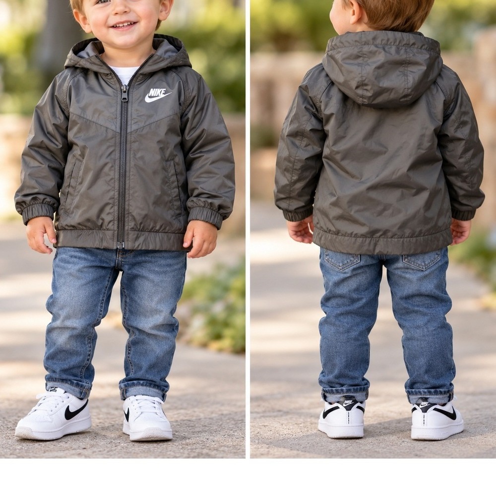Nike Kids Black Windrunner Fleece Lined Hooded Jacket Full Zip Size 3T